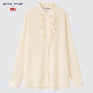 Uniqlo Ines De La Fressange Silk Frilled Long Sleeve Blouse | Size M